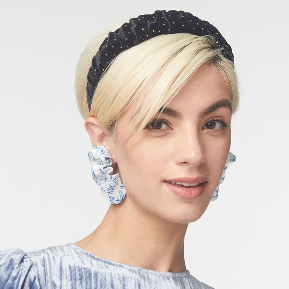 NWT Lele Sadoughi Kelley Dot Velvet Headband Black OS - Picture 1 of 7